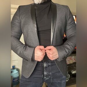 The Kooples NWOT Grey wool and leather blazer sz 52